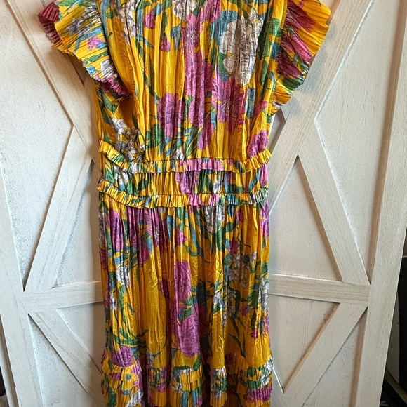 Current Air Yellow Floral Midi Dress with Pink & Green Accents - Picture 9 of 10